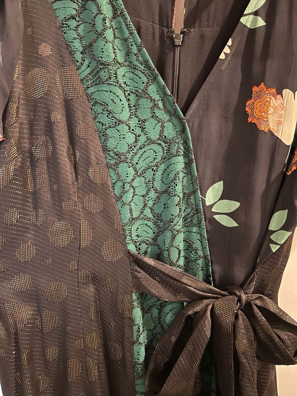 Moulinette Soeurs Anthropologie Ciao Bella Mixed Media Floral Lace Wrap Dress - Picture 9 of 16